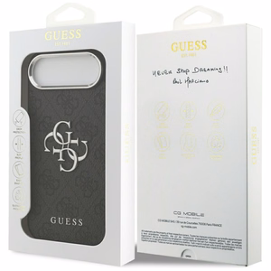 GUESS viedtālruņa apvalks IPHONE 17 Air GUHCP17MP4G4SMCK (4G PU ādas apvalks ar lielu 4G un klasisko logotipu un sudraba metāla kameras rāmi) melns