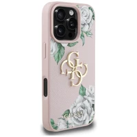 Guess Grained Roses Big 4G logo viedtālruņa apvalks iPhone 16 Pro Max - rozā