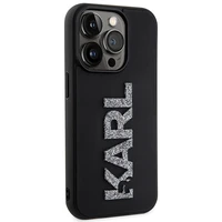 Karl Lagerfeld 3D gumijas spīdīgs logotips viedtālruņa apvalks iPhone 15 Pro Max - melns