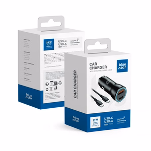 Autolādētājs BLUE STAR 3A 25W Type C + USB A + kabelis Type C uz Type C PD QC3.0 AFC PPS melns