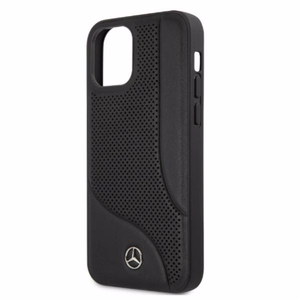 Mercedes Ādas perforētās zonas viedtālruņa apvalks iPhone 12 Pro Max - melns