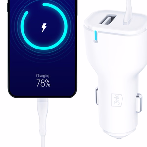 3mk auto lādētājs 20W PD 3.0 QC 3.0 USB 1A1C, balts