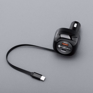 Car charger Forcell F-Energy Alu USB C + USB A + retractable cable USB C PD QC4.0 SFC2.0 3A 75W black