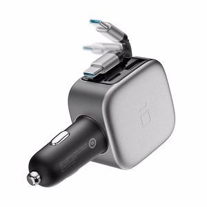 Cuktech CC903P 100W Car Charger with Display and 70cm Retractable USB-C Cable - Gray