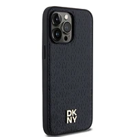DKNY Ādas raksts metāla logotips MagSafe apvalks viedtālrunim iPhone 13 Pro Max - melns