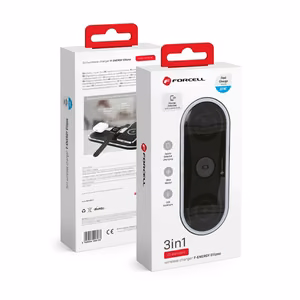 Беспроводное зарядное устройство Forcell F-Energy Ellipse 3w1 Qi QC 15W совместимо с Apple + кабель USB C к USB A чёрный