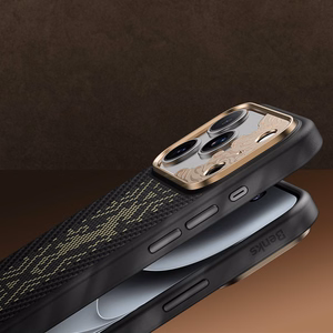Melns Benks Magnetic Armor Pro Knight kevlara vāciņš ar metāla rāmi (C.K.FL.AP.GD.B072), paredzēts iPhone 18 Pro / iPhone 17 Pro ar Camera Control pogu
