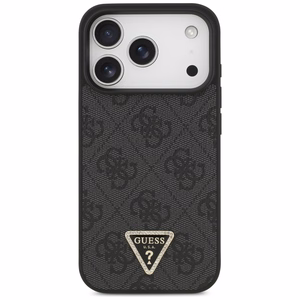 Guess Leather 4G Triangle Strass MagSafe vāciņš iPhone 18 Pro / 17 Pro – melns