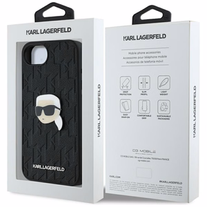 Karl Lagerfeld Monogram Karl Head Pin viedtālruņa apvalks iPhone 16e - melns