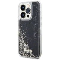 Guess GUHCP14LLCSGSGK iPhone 14 Pro 6.1" melns cietais viedtālruņa apvalks ar šķidro spīdumu marmora dizains