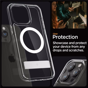 Spigen Ultra Hybrid S Magnētiskais viedtālruņa apvalks ar statīvu iPhone 15 Pro - Caurspīdīgs