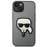 Karl Lagerfeld Saffiano Karla Galvas Plāksteris apvalks iPhone 14 - sudraba