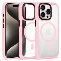 Liavec Hibrīda magnētiskais caurspīdīgs viedtālruņa apvalks iPhone 15 Pro gaiši rozā