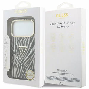 Guess IML Zebra Glitter Triangle Logo MagSafe maciņš modelim iPhone 18 Pro / 17 Pro – krāsa: sudraba
