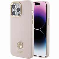 Guess Silikona Logo Strass 4G Viedtālruņa apvalks iPhone 15 Pro Max - Rozā