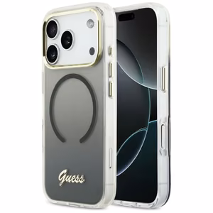 GUESS case for IPHONE 17 Pro compatible with MagSafe GUHMP17L5HTGMCSK (IML Gradient Script Metal) black