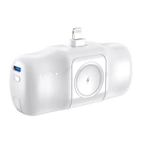 Wozinsky WF16-YLS 5000mAh 15W Lightning mini portatīvais lādētājs ar iebūvētu USB-C kabeli un Apple Watch lādētāju - balta