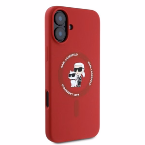 Karl Lagerfeld silikona viedtālruņa apvalks Karl&Choupette Heads Ring Magnētiskais iPhone 16 - sarkans
