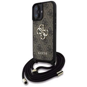 Guess 4G Big Logo Cord Stap viedtālruņa apvalks iPhone 16 - brūns