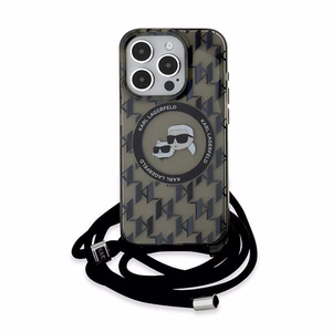 Karl Lagerfeld IML Crossbody Monogram Karl & Choupette Head Magnētiskais viedtālruņa apvalks iPhone 15 Pro - melns
