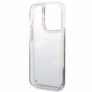 Guess GUHCP14LLFLSB iPhone 14 Pro 6.1 zils / zils kietais viedtālruņa apvalks Flower Liquid Glitter