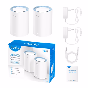 Cudy M1200 divu ierīču divjoslu Mesh Wi-Fi sistēma (2,4/5 GHz), Wi-Fi 5 (802.11ac), balta, 1 iekšējā antena