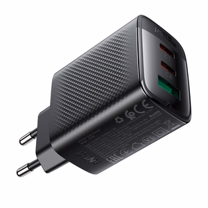 Acefast A108 GaN PD sienas lādētājs, 67 W, 2 × USB-C, 1 × USB-A, melns