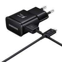 Samsung EP-TA200EBE USB-A 15W sienas lādētājs ar EP-DR140ABE USB-A - USB-C kabeli (OOB Bulk - aizstājējiepakojums) - melns