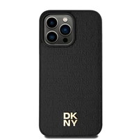 DKNY Ādas monogrammas raksta metāla logotips Magnētiskais viedtālruņa apvalks iPhone 15 Pro Max - melns