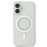 Guess IML Rhinestones magnētiskais viedtālruņa apvalks iPhone 16 Plus - balts