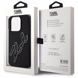 Karl Lagerfeld 3D Gumijas Paraksts viedtālruņa apvalks iPhone 15 Pro Max - melns