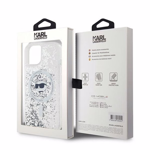 Karl Lagerfeld Šķidrais spīdums Choupette Head Magnētiskais viedtālruņa apvalks iPhone 15 Plus / 14 Plus – caurspīdīgs