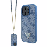 Guess Ādas Metāla Logotipa Strass Pārnēsājamais viedtālruņa apvalks iPhone 16 Pro Max - zila
