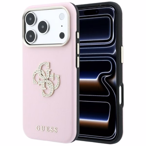 Guess Smooth & Big Strass Logo vāciņš iPhone 18 Pro / 17 Pro – rozā