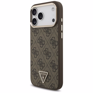 Guess PU Leather 4G Strass Triangle Logo Gold Frame MagSafe vāciņš Apple iPhone 18 Pro Max, brūns