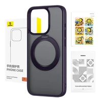 Viedtālruņa apvalks Baseus SkyRing Magnētiskais ar statīvu iP 14 Pro Max + rūdītais stikls un tīrīšanas komplekts (violeta)