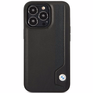 Viedtālruņa apvalks BMW BMHCP14L22RBDK iPhone 14 Pro 6.1 - melns ādas zilu punktu raksts