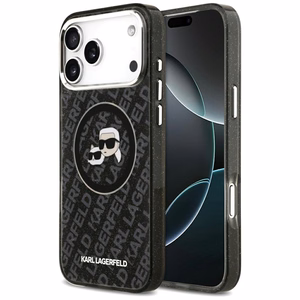 Viedtālruņa apvalks Karl Lagerfeld IML Glitter Karl&Choupette Heads Logo MagSafe iPhone 17 Pro Max - melns