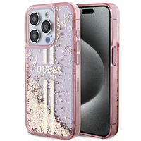 Guess Liquid Glitter Gold Stripes viedtālruņa apvalks iPhone 15 Pro - rozā