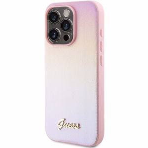 Guess GUHCP15XPSAIRSP iPhone 15 Pro Max 6.7" apvalks Saffiano Iridescent Script - rozā
