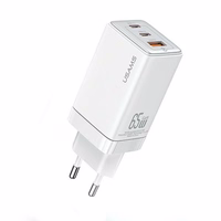USAMS Tīkla lādētājs 2xUSB-C+1xUSB 65W (tikai galviņa) GaN PD3.0 +QC3.0 Fast Charging balts Sandru Series CC180TC02 (US-CC180)
