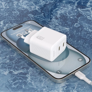 Dudao A28PCEU PD 45W GaN 2xUSB-C Wall Lādētājs with USB-C Kabelis - Balts