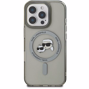 Karl Lagerfeld IML Metal Karl&Choupette Head magnētiskais viedtālruņa apvalks iPhone 16 Pro - melns