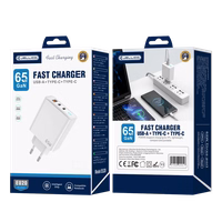 JELLICO tīkla lādētājs EU20 GaN PD 65W 2xUSB-C + 1xUSB QC3.0 balts