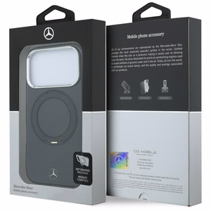 Mercedes Iconic Logo vāciņš modelim iPhone 18 Pro Max / 17 Pro Max, ar gredzenu-statīvu, saderīgs ar MagSafe – melns