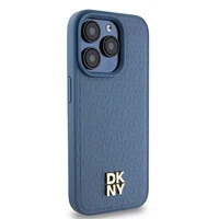 DKNY Ādas monogrammas raksta metāla logotips Magnētiskais viedtālruņa apvalks iPhone 15 Pro - zila