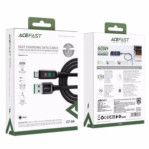 Acefast C7-04 USB-A USB-C 60W 1.2m kabelis ar ekrānu - melns