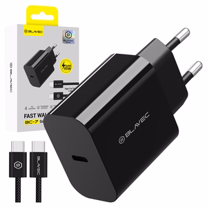 Blavec Sienas lādētājs BC-7 GaN4 - Type C - PD QC 45W 3A ar Type C uz Type C kabeli (TCBC7G4-CB453A+CC) melns