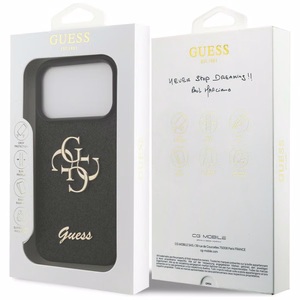 Guess PU Fixed Glitter 4G Metal Logo vāciņš Apple iPhone 18 Pro, melns