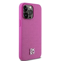 DKNY Ādas monogrammas raksta metāla logotips Magnētiskais viedtālruņa apvalks iPhone 15 Pro Max - rozā